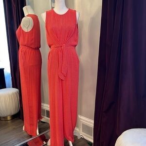 Vince Camuto Orange and White Crepe Tie Front Jumpsuit Size Small